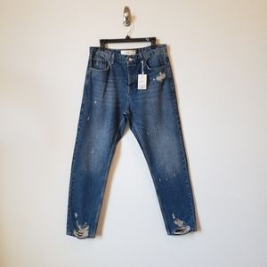 Topman Mid Wash Damaged Tapered Jean